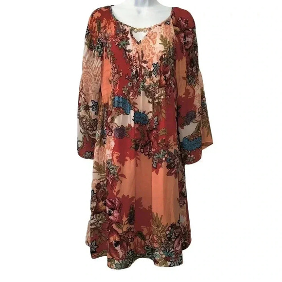 Spense size 10/10 Flowy Sleeves Floral Pattern Pleated Bodice Boho Vibe Dress - Picture 2 of 10